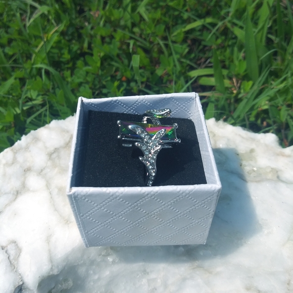 Rectangle shaped colorful stone ring. 7 &8 - Picture 6 of 8